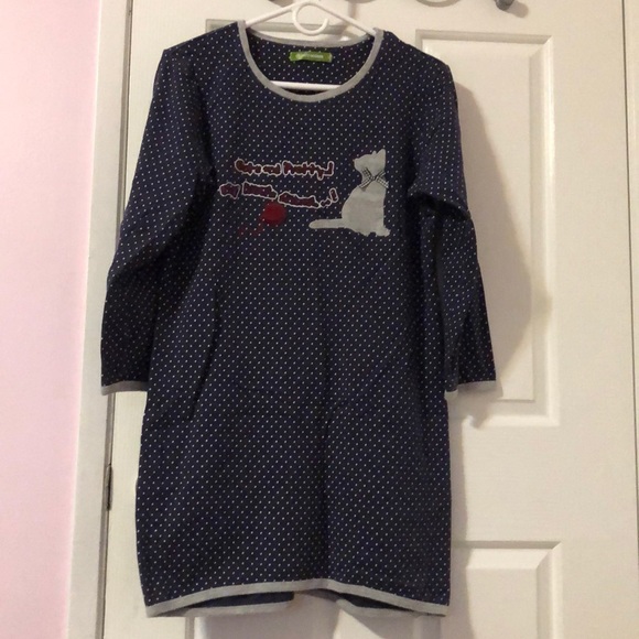 Long Sleeves Cotton Cat Figure Sleepshirt - Picture 1 of 7